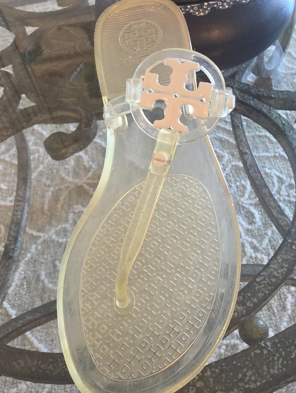 Tory Burch Mini Miller Jelly Sandals Pale Yellow Clear Logo Size 6